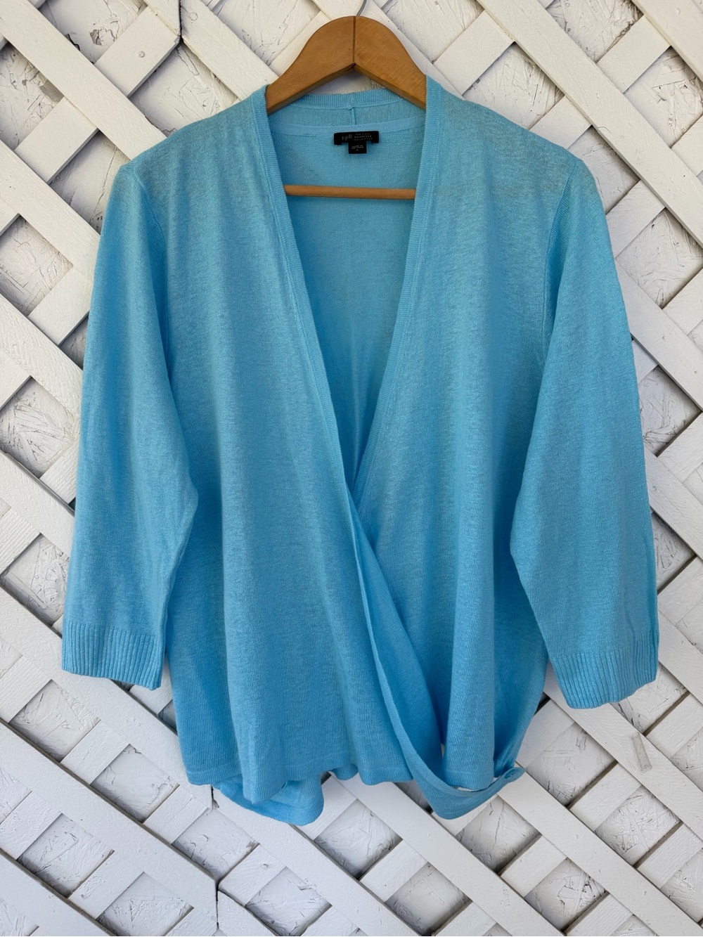 J. Jill Wearever Blue Wrap Cardigan Sweater 3/4 Sleeve Linen Blend Size Large